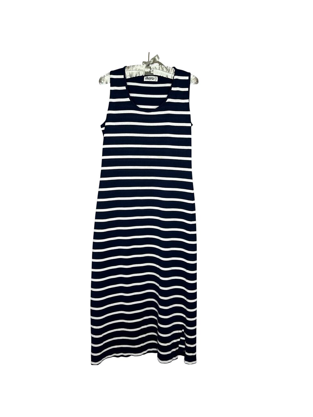 VTG Hayse Women M Brazilian Brand Shift Maxi Dress Navy White Striped Comfy